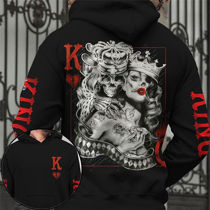 Men's Skull Graphic Prints Poker Hoodie Hoodies Sweatshirt Streetwear Designer Long Sleeve Hooded Daily Sports Black Print Spring &  Fall Designer