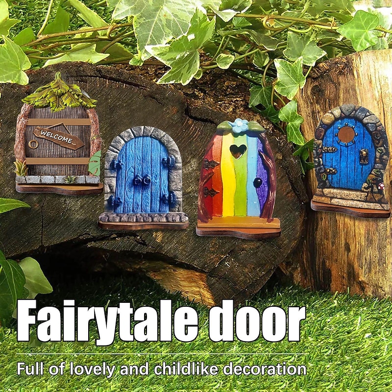 6pcs Fairy Garden Door for Tree Fairy Garden Outdoor Decor Accessories Fairytale Tiny House Doors Mini Gift for Multicolor4