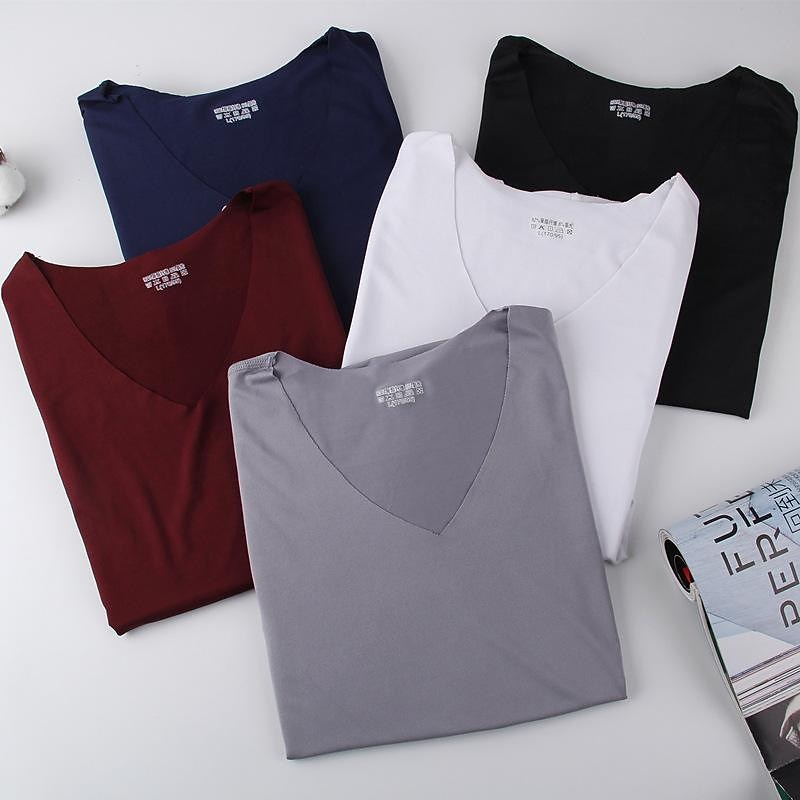 Men's T Shirt Short Sleeve V Neck Summer Spring Solid / Plain Color Seamless Basic Casual Casual Daily Wine Red Black White Top Tee for Men4