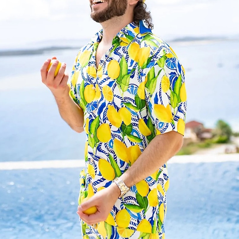 Men's Tropical Shirt Summer Hawaiian Shirt Aloha Shirt Short Sleeves Shirt Turndown Tropical Fashion Hawaiian Outdoor Street Hawaiian Black+Black Yellow Pink S M L4