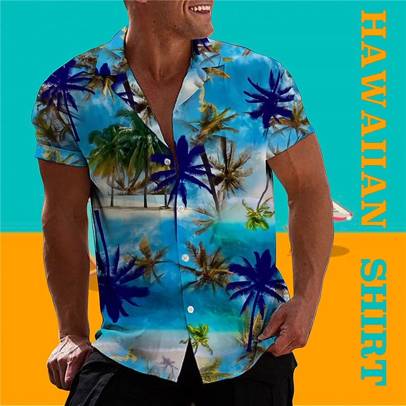 Men's Coconut Tree Tropical Plants Shirt Summer Hawaiian Shirt Aloha Shirt Short Sleeve Shirt Turndown Tropical Fashion Hawaiian Casual Hawaiian Holiday Blue Gray S M L