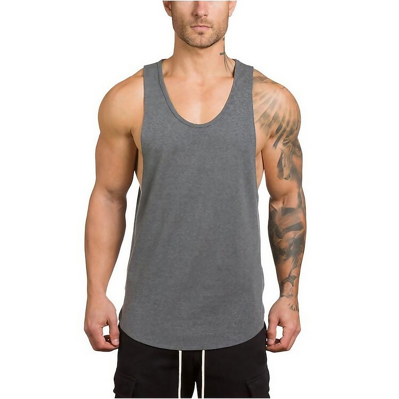 Men's Tank Top Gym Shirt Vest Top Muscle Shirt Sleeveless Crewneck Summer Fashion Streetwear Bodybuilding Fitness Sports & Outdoor Athleisure Gym Black White Gray Top Tee for Men