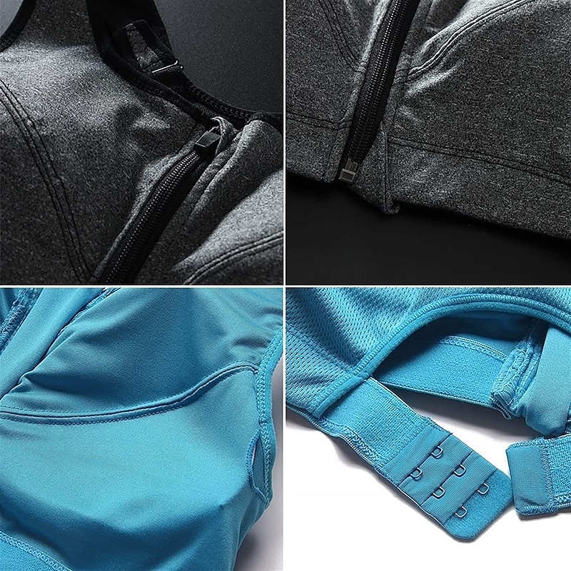 Women's High Support Sports Bra Running Bra Wirefree Zip Front Bra Top Padded Yoga Gym Workout Running High Impact Breathable Quick Dry Spandex Black Blue Purple Solid Colored Home Outfits2