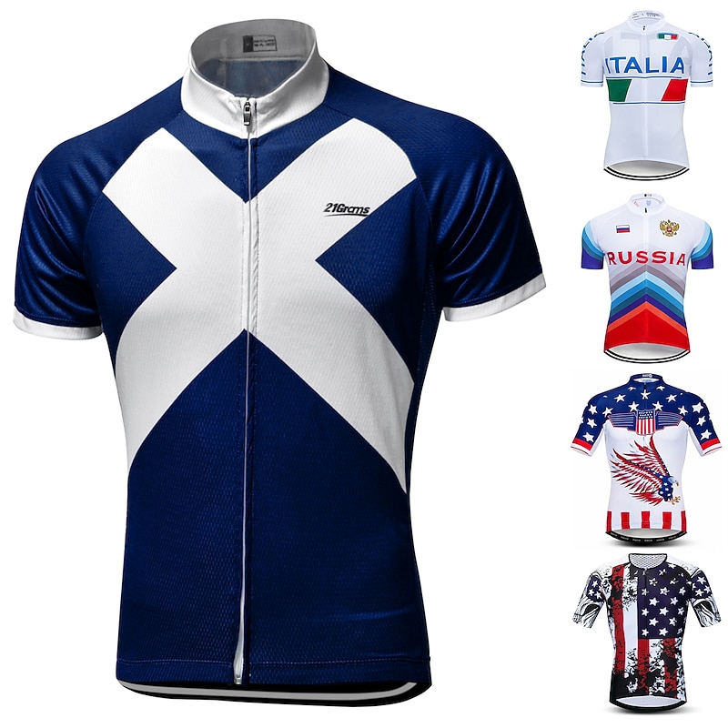 Men's Cycling Jersey Patterned Scotland National Flag Short Sleeve Bike Jersey Top with 3 Rear Pockets Mountain Bike MTB Road Bike Cycling UV Resistant Quick Dry Back Pocket Moisture Wicking Sports