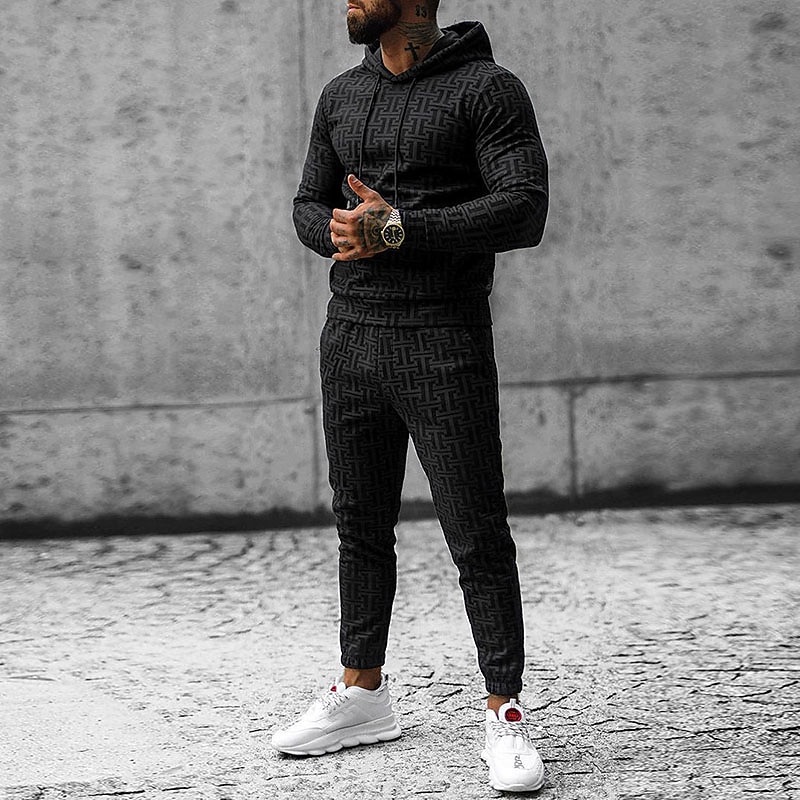 Men's Tracksuit Hoodies Set Black Brown Hooded Plain 2 Piece Sports & Outdoor Casual Sports Basic Streetwear Casual Fall Spring Clothing Apparel Man In The Brown Hoodie