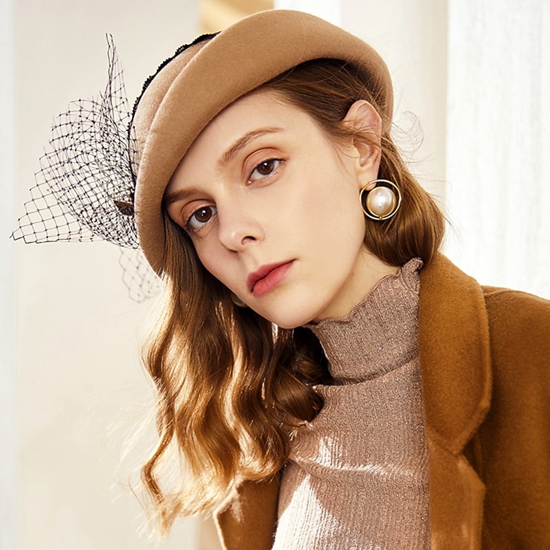 EE Autumn and Winter New Fashion Mesh Wool Hat British Elegant Banquet Beret Female3