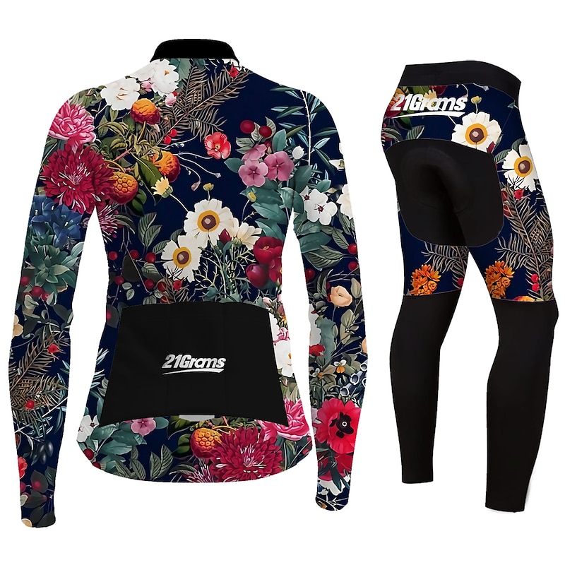 Women's Cycling Jersey with Tights Long Sleeve Mountain Bike MTB Road Bike Cycling Black Blue Purple Graphic Floral Botanical Bike Clothing Suit Thermal Warm 3D Pad Warm Breathable Quick Dry Polyester4