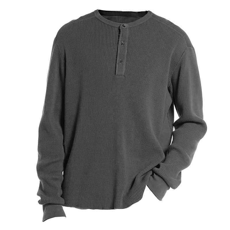 Men's Waffle Tee Button T Shirt Waffle Henley Shirt Henley Shirt Long Sleeve Henley Spring &  Fall Plain Designer Basic Modern Contemporary Buttons Vacation Street Going out Blue Green Gray Top Tee2