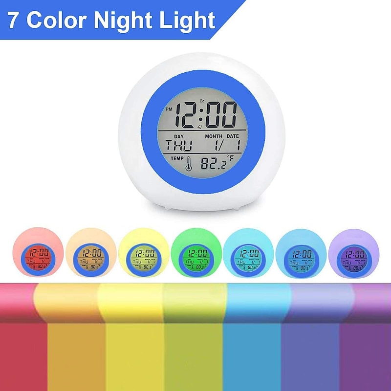 Color Changing LED Smart Light Digital Alarm Clocks Touch Control Kids Children Wake Up Alarm Clock Thermometer Nature Music Gifts2