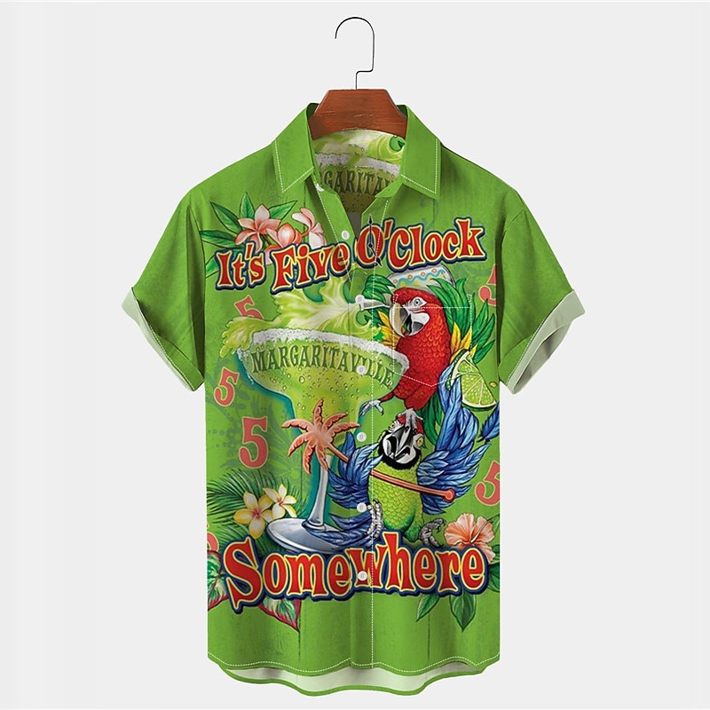 Men's Parrot Shirt Summer Hawaiian Shirt Aloha Shirt Short Sleeves Shirt Turndown Tropical Fashion Hawaiian Outdoor Street Hawaiian Yellow Light Green Blue S M L
