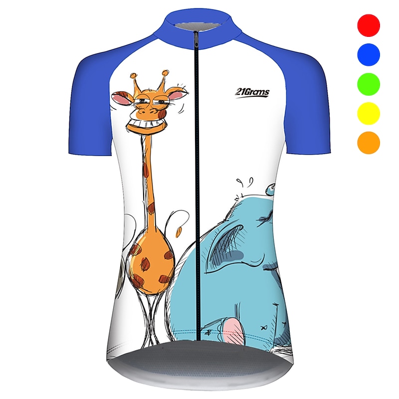 Women's Cycling Jersey Animal Elephant Giraffe Short Sleeve Bike Jersey Top with 3 Rear Pockets Mountain Bike MTB Road Bike Cycling UV Resistant Quick Dry Back Pocket Sweat-Wicking Sports Yellow Pink4