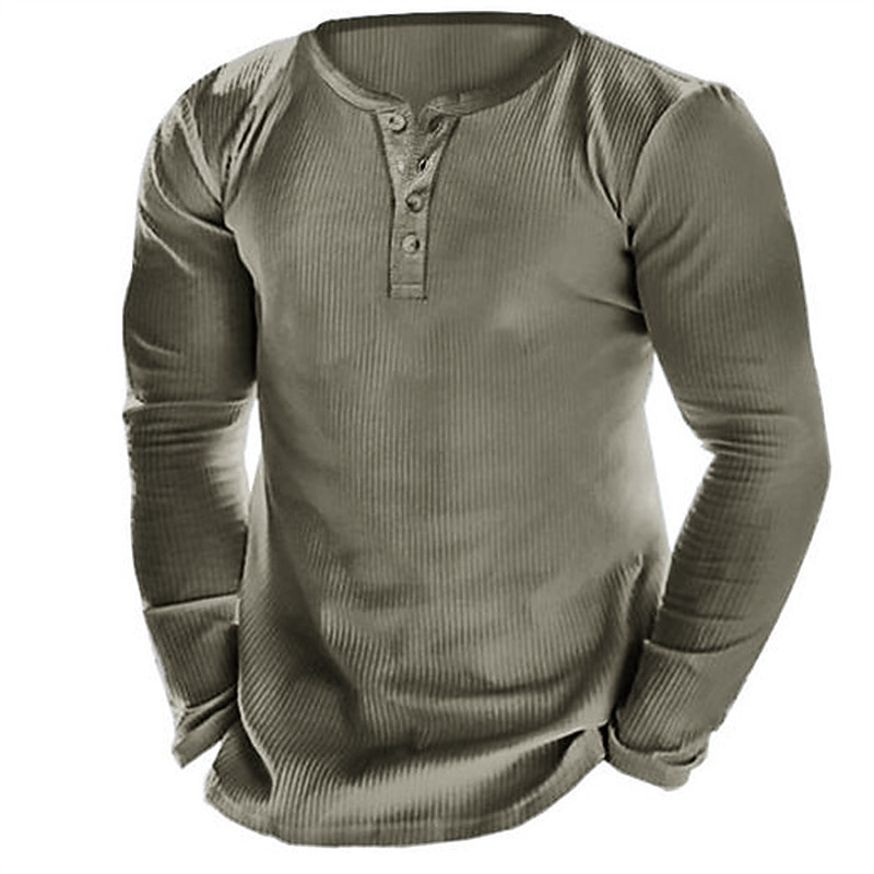 Men's Button T Shirt Henley Shirt Long Sleeve Shirt Long Sleeve Henley Spring &  Fall Plain Designer Basic Modern Contemporary Vacation Street Going out Blue Brown Gray Top Tee for Men3