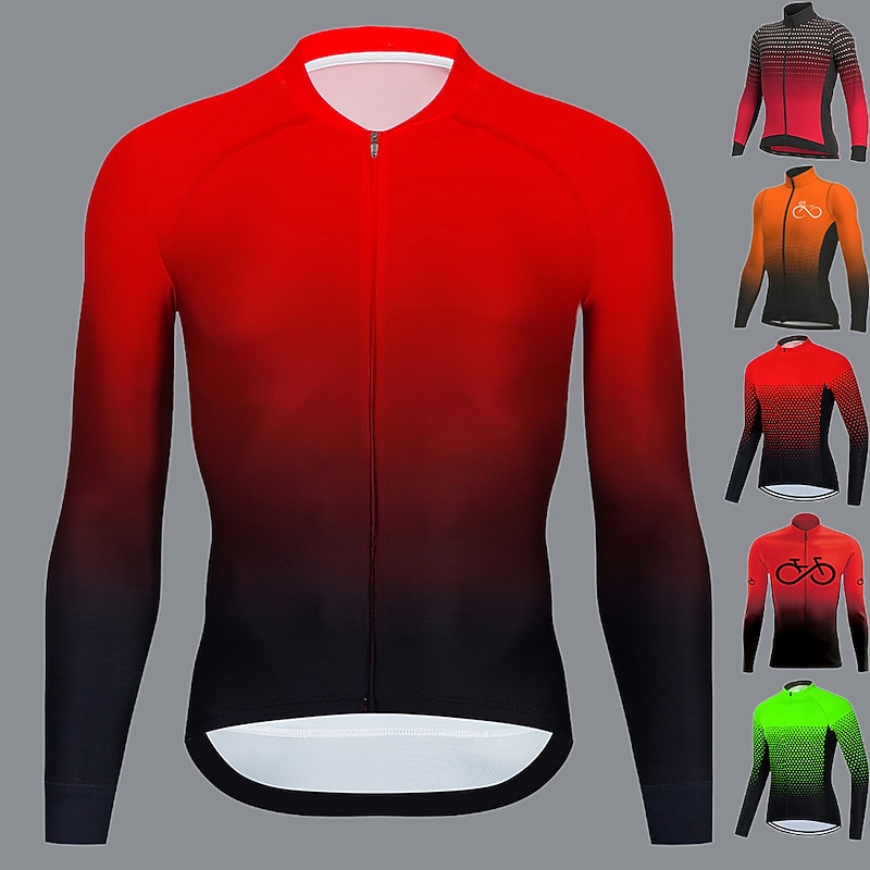 Men's Cycling Jersey Gradient Long Sleeve Bike Jersey Top with 3 Rear Pockets Mountain Bike MTB Road Bike Cycling Quick Dry Reflective Strips Back Pocket Moisture Wicking Sports Black / Orange Wine