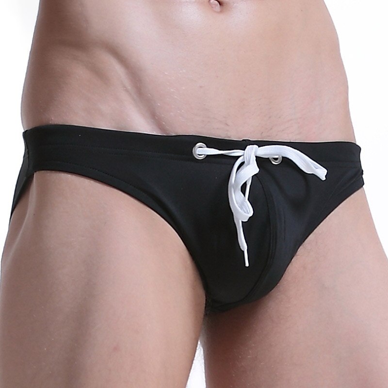 Men's Swimwear Swim Briefs Swim Thong Drawstring Plain Breathable Soft Simple Black Red2