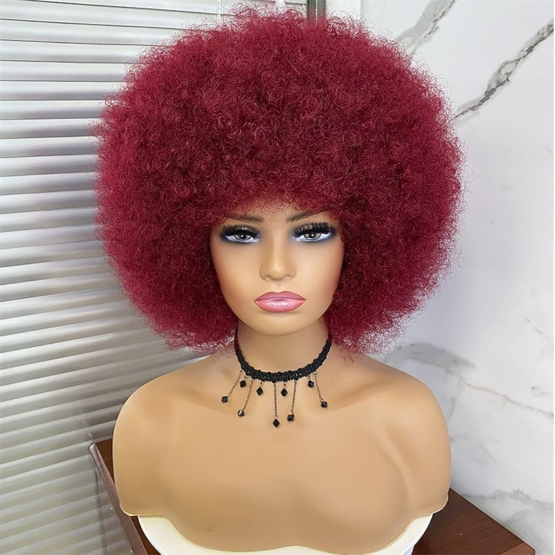 70s Afro Wigs for Black Women - Big Afro Puff Wig with Bangs Short Kinky Curly Synthetic Hair for Women2