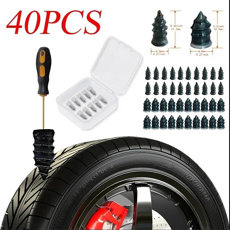StarFire 40pcs Tire Repair Rubber Nails 20 Small Nails & 20 Large Nails Self-Service Tire Repair Rubber Screws For Car Motorcycle Tire Puncture Repair - Main Image