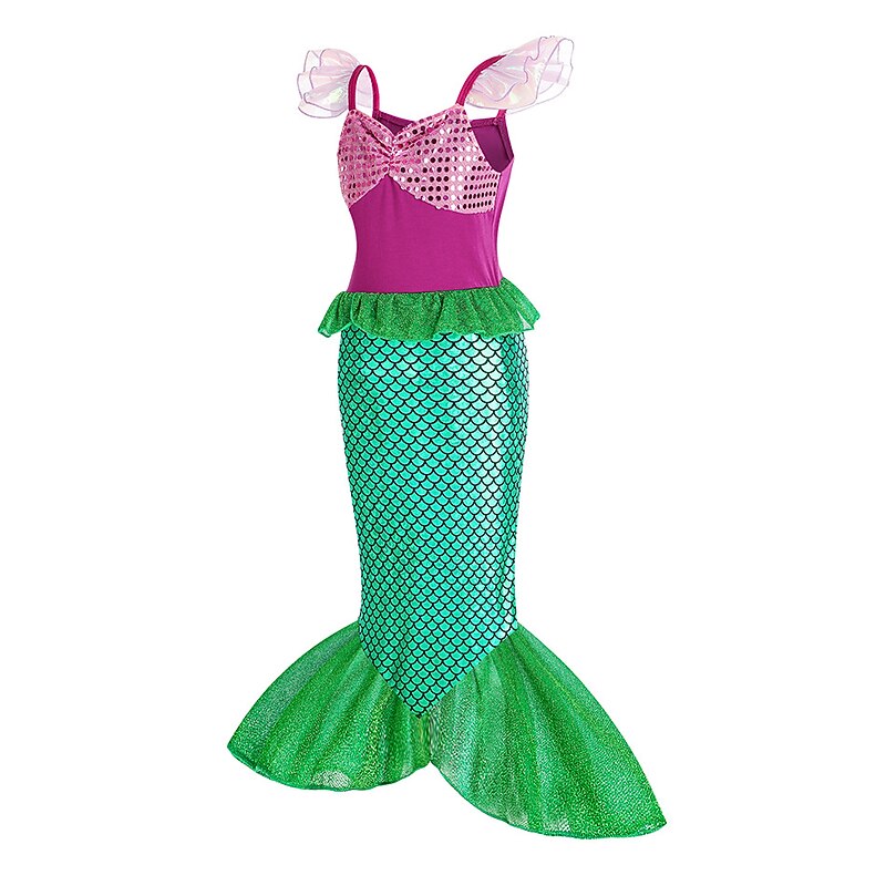 Little Mermaid Mermaid Tail Aqua Princess Dress Theme Party Costume Girls' Movie Cosplay Cosplay Halloween Wig Purple Accessories Set Blue Dress Carnival Masquerade Cotton World Book Day Costumes3