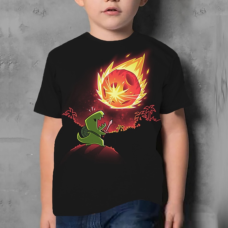 Kids Boys T shirt Tee Animal Dinosaur Short Sleeve Crewneck Children Top Casual 3D Print Cool Daily Summer Black 3-12 Years2