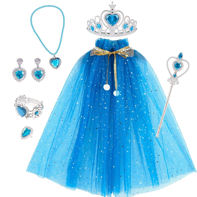 Frozen Fairytale Princess Elsa Cloak Tiara Accessories Set Girls' Movie Cosplay Halloween Rosy Pink Blue Purple Cloak Necklace Gauntlets Carnival Masquerade Plastics World Book Day Costumes2