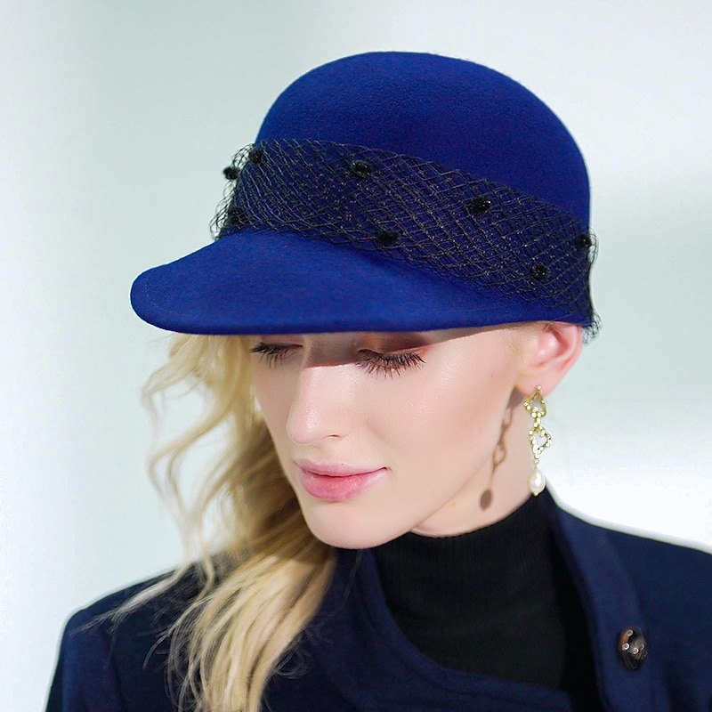 Vintage Style Elegant 100% Wool / Organza Hats / Headwear with Cap / Solid / Tulle 1pc Special Occasion / Party / Evening Headpiece Christmas/ Special Occasion / Office & Career / Casual / Graduation2