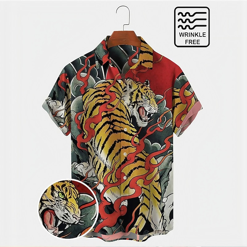 Men's Animal Tiger Shirt Summer Hawaiian Shirt Aloha Shirt Short Sleeves Shirt Turndown Tropical Fashion Hawaiian Outdoor Street Hawaiian Red S M L
