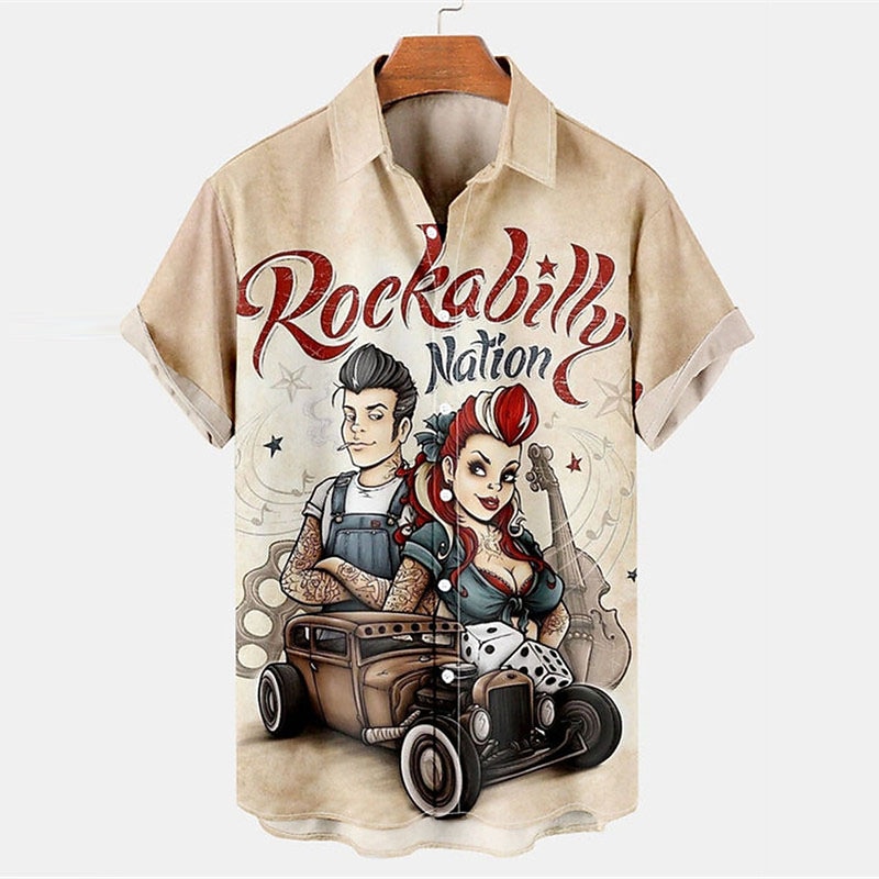 Men's Letter Portrait Shirt Summer Hawaiian Shirt Button Up Shirt Short Sleeve Vintage Tropical Fashion Casual Holiday Summer Spring Turndown Print Button-Down Pink Purple Green Beige