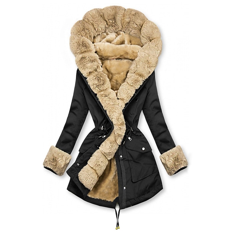 Women's Winter Coat Winter Jacket Parka Windproof Warm Zipper Pocket Drawstring Fur Collar Elegant Street Style Plain Street Casual Daily Wear Zipper Regular Hoodie Regular Fit Long Sleeve Outerwear2