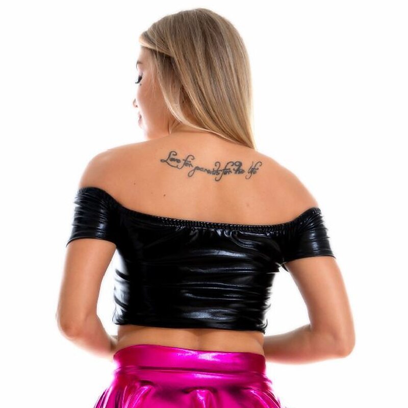 Metallic 1980s Shiny Latex Patent Crop Top PU Leather Off Shoulder Fancy Dress Women's Carnival Costume Masquerade Party Bachelorette Party Pride Parade Adults' Top3
