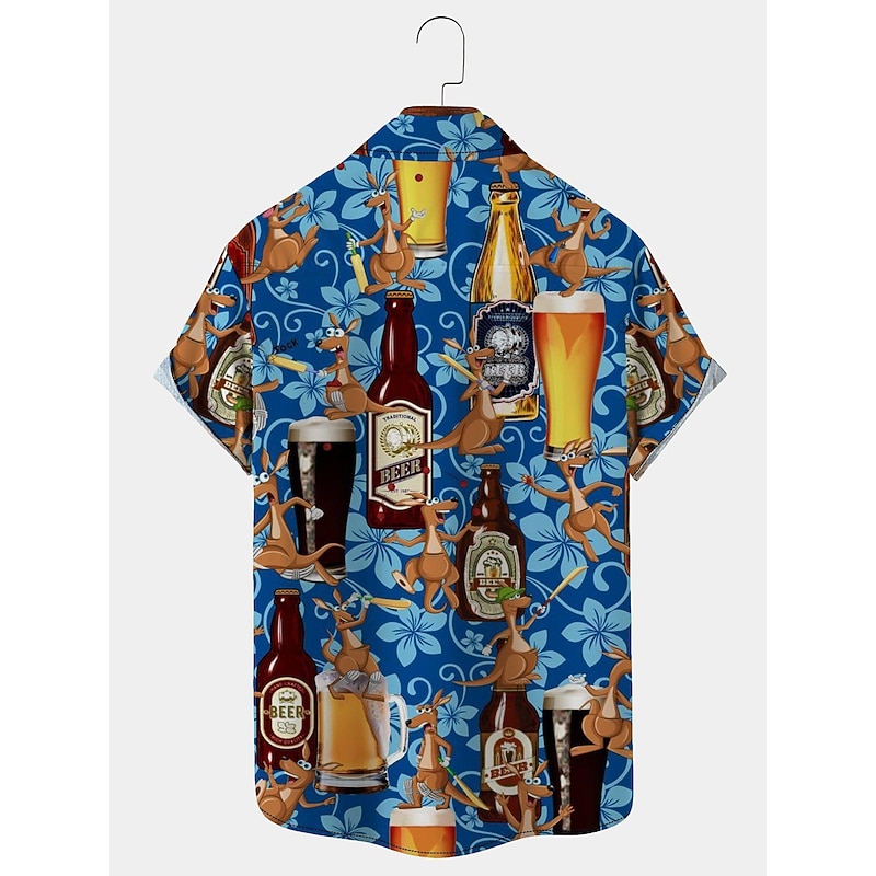 Men's Beer Wine bottle Shirt Button Up Shirt Short Sleeve Fashion Designer Casual Outdoor Casual Daily Summer Spring Turndown Print Button-Down Blue3
