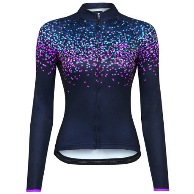 Women's Cycling Jersey Polka Dot Long Sleeve Bike Jersey Top with 3 Rear Pockets Mountain Bike MTB Road Bike Cycling Quick Dry Reflective Strips Back Pocket Moisture Wicking Sports Pink Dark Navy Blue3