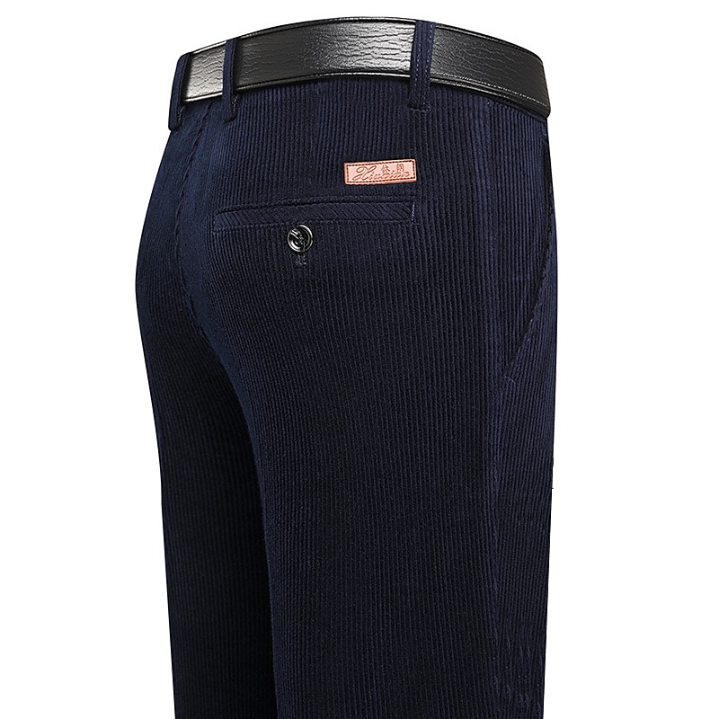 Men's Dress Pants Corduroy Pants Winter Pants Trousers Pocket Straight Leg Plain Comfort Warm Wedding Office Business Streetwear Casual Black Navy Blue Micro-elastic3