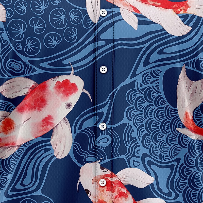 Men's Koi Shirt Summer Hawaiian Shirt Aloha Shirt Short Sleeves Shirt Turndown Tropical Fashion Hawaiian Street Casual Hawaiian Blue S M L4