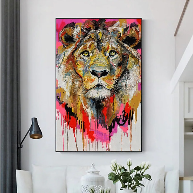 Handmade Oil Painting Canvas Wall Art Decoration Modern Animal Lion for Home Decor Rolled Frameless Unstretched Painting