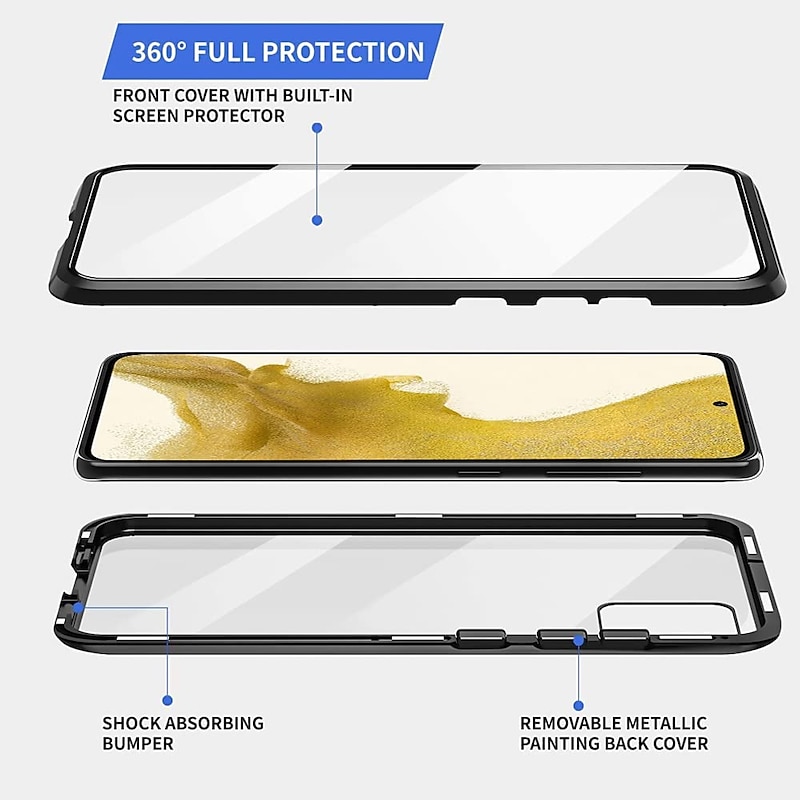 Phone Case For Samsung Galaxy S24 S23 S22 S21 Ultra Plus A34 A54 S20 A32 A52 Magnetic Adsorption Full Body Protective Dustproof Double Sided Transparent Tempered Glass Metal3