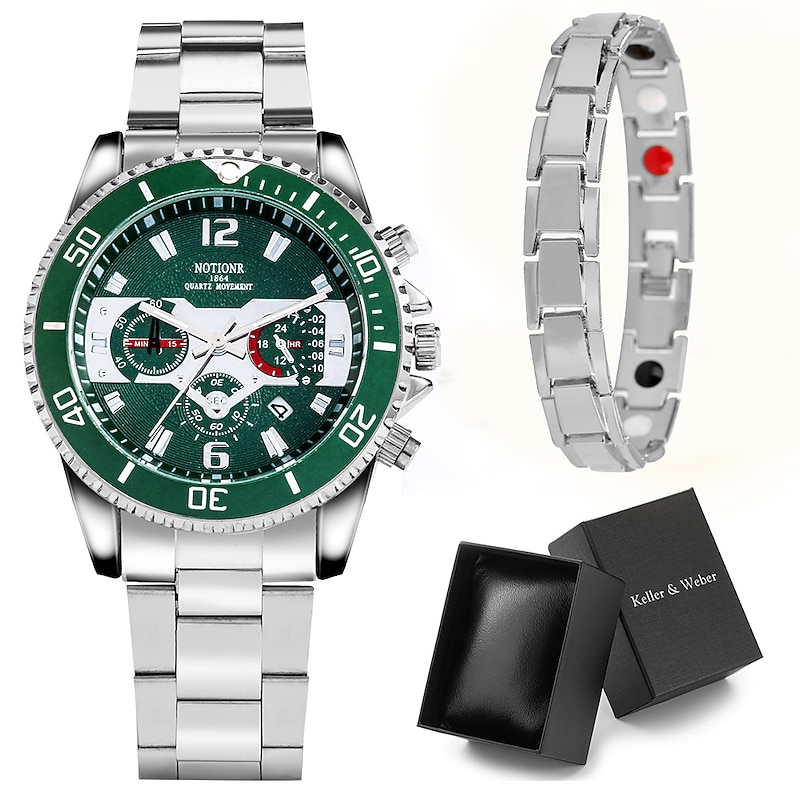 Elegant Silver Quartz Watch with Calendar Male Practical Valentine's Day Gift for Husband Boyfriend Detachable Bracelet Gift Box New Year Christmas Gift3