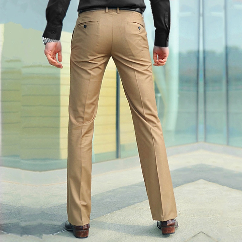 Men's Dress Pants Bell Bottom Trousers Pocket Straight Leg Solid Colored Comfort Wedding Office Business Streetwear Casual Black White Micro-elastic2