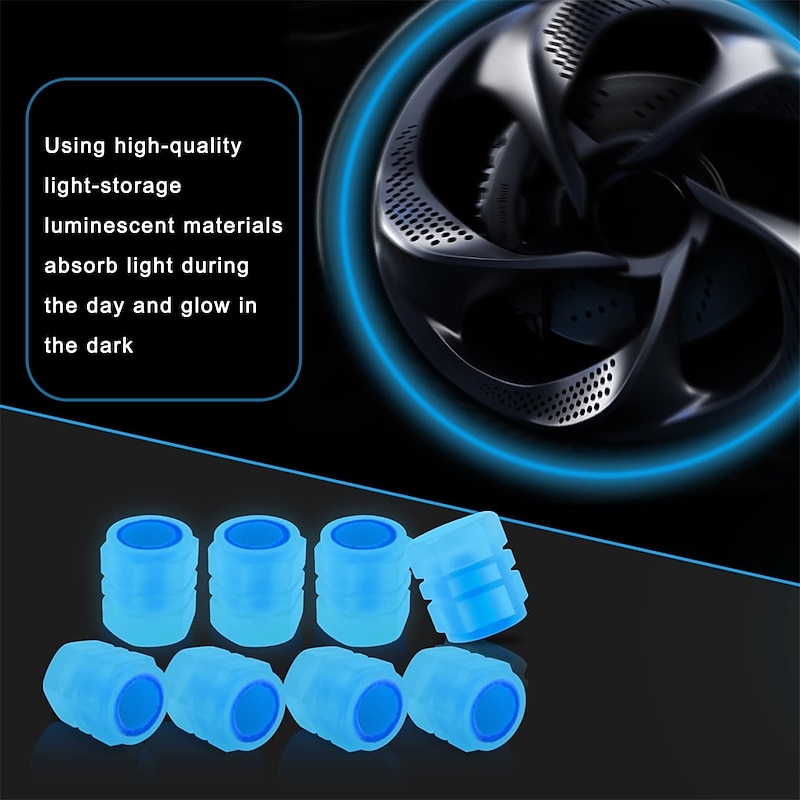 8 PCS Luminous Wheels Cap Tire Valve Stem Glow Luminous at Night Air Caps Cover Fluorescent Illuminated Auto Car Wheel Valve Stem Caps Cover for SUV Motorcycles Truck Vehicle4