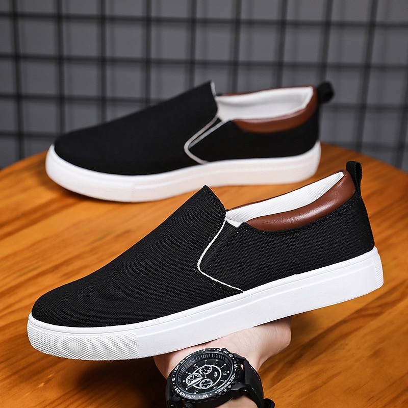 Men's Sneakers Plus Size Skate Shoes White Shoes Walking Sporty Classic Casual Outdoor Daily Canvas Breathable Loafer Black White Color Block Summer Spring 10