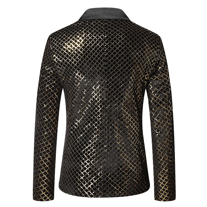 Men's Blazer Party Office & Career Shining Outdoor Pocket Sequin Fall Winter Plaid Stylish Warm Ups Lapel Silvery Gold Rainbow Jacket4