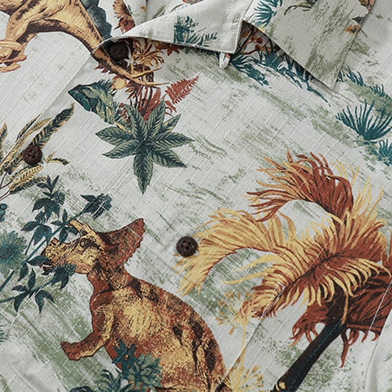 Men's Animal Dinosaur Coconut Tree Shirt Summer Hawaiian Shirt Aloha Shirt Short Sleeves Shirt Turndown Tropical Fashion Hawaiian Outdoor Street Hawaiian Gray 3D Print S M L2