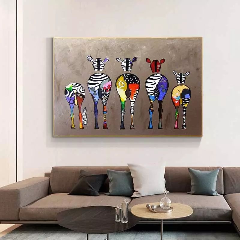 Nursery Oil Painting Handmade Hand Painted Wall Art Abstract Colorful Zebra Home Decoration Décor Rolled Canvas No Frame Unstretched4