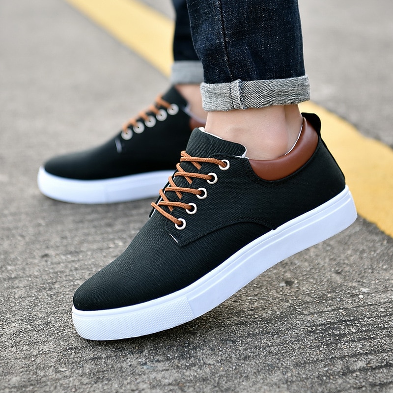 Men's Sneakers Plus Size Skate Shoes White Shoes Walking Sporty Classic Casual Outdoor Daily Canvas Breathable Loafer Black White Color Block Summer Spring2