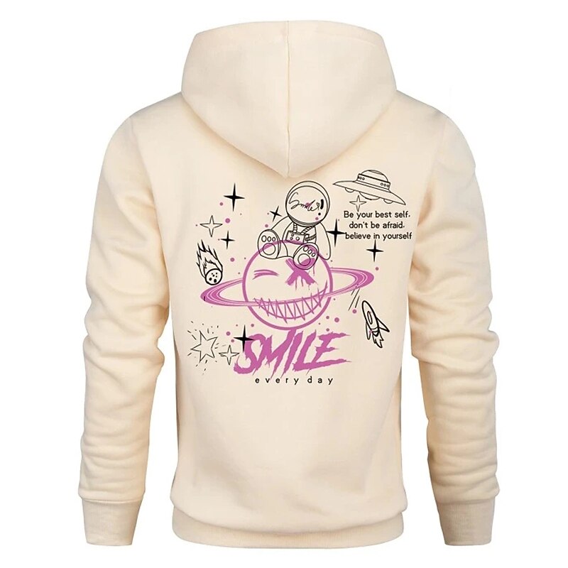 Men's Print Hoodie Hoodies Sweatshirt Streetwear Cool Long Sleeve Hooded Holiday Going out Light Khaki. Black Lace up Pocket Winter Spring &  Fall Designer2