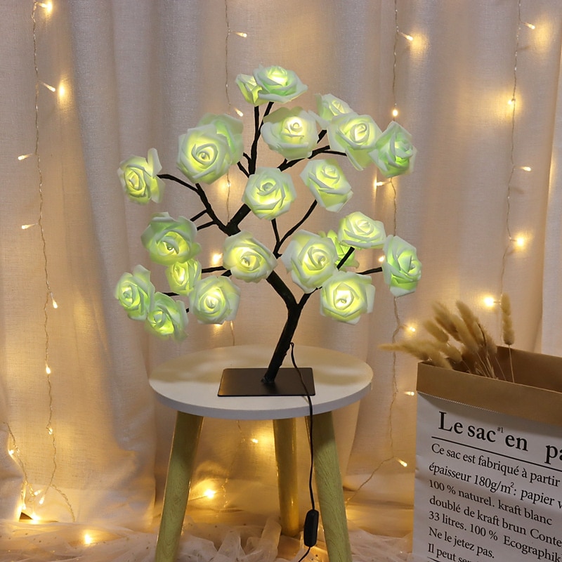 LED Rose Flower Table Lamp Valentine Tree Fairy Lights 24LED Rose Flower Tree Lights Valentine's Day USB Table Lamp Fairy Maple Leaf Night Light Home Party Christmas Wedding Bedroom Decoration Gift4