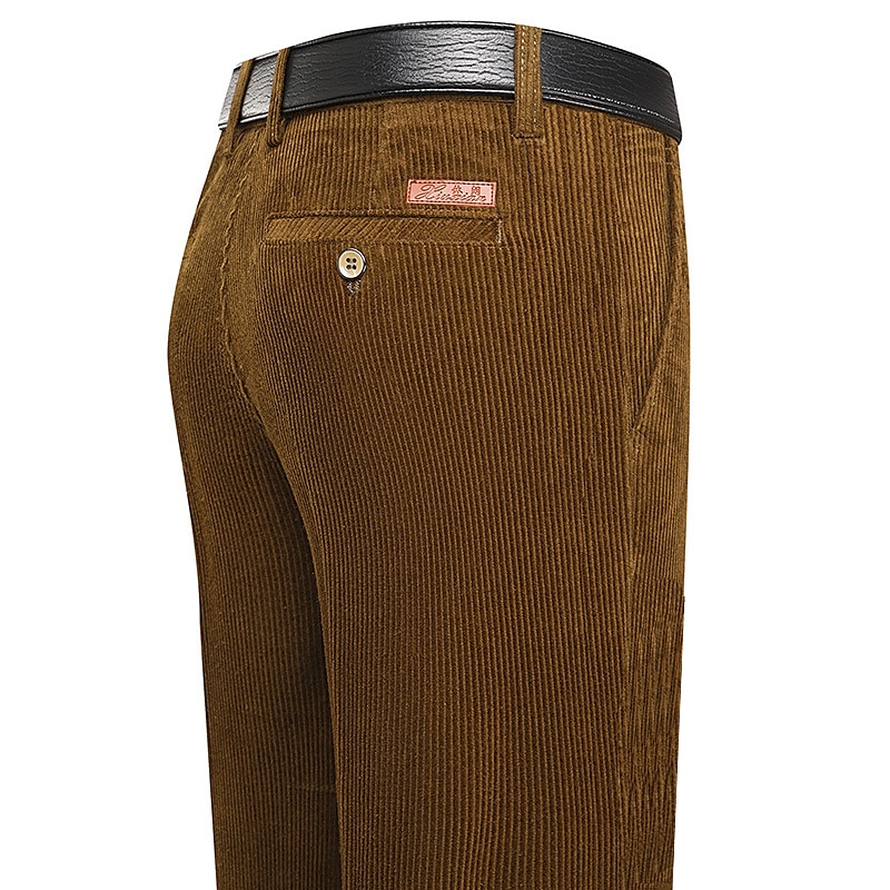 Men's Dress Pants Corduroy Pants Winter Pants Trousers Pocket Straight Leg Plain Comfort Warm Wedding Office Business Streetwear Casual Black Navy Blue Micro-elastic2