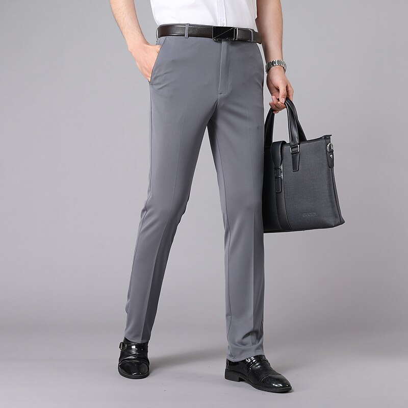 Men's Dress Pants Trousers Pocket Straight Leg Solid Colored Comfort Wedding Office Business Streetwear Casual Black Deep Blue Micro-elastic4