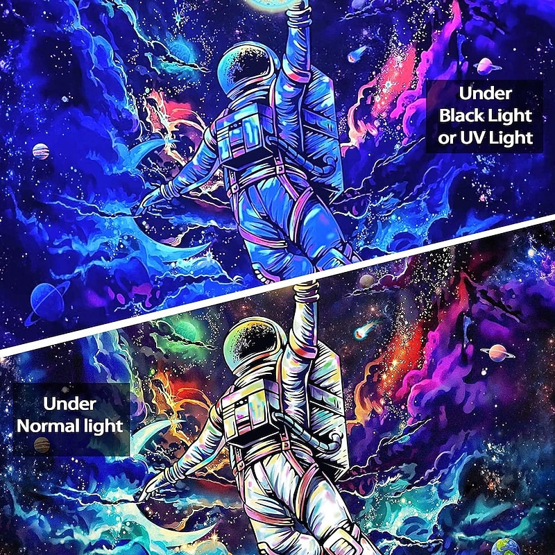 Astronaut Blacklight UV Reactive Wall Tapestry Moon Basketball Art Decor Blanket Curtain Picnic Tablecloth Hanging Home Bedroom Living Room Dorm Decoration Gift Polyester4