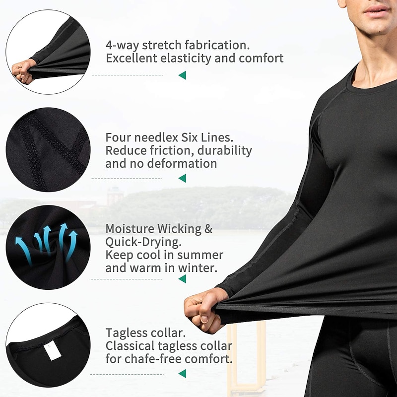 Men's Compression Shirt Running Shirt Long Sleeve Base Layer Athletic Summer Solid Colored Spandex Quick Dry Soft Power Flex Moisture Wicking Gym Workout Jogging Running Sportswear Activewear3