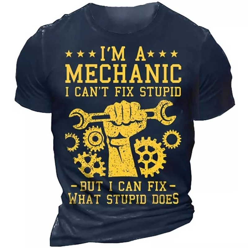 Men's Funny Mechanic T-Shirt with 'I Can't Fix Stupid But I Can Fix What Stupid Does' Quote | Work Humor Graphic Short Sleeve Black Tee2