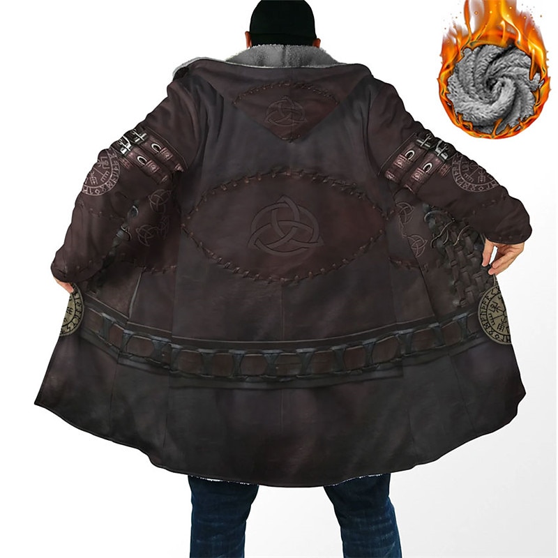 Men's Graphic Prints Winter Coat Fleece Jacket Coat Warm Comfortable Breathable Streetwear Sport Vintage Style Sports & Outdoor Daily Wear Going out Zipper Pocket Print Fall & Winter Hoodie Long